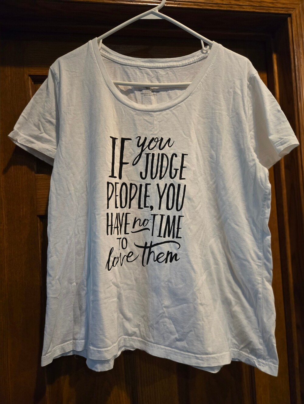 White Graphic Tee with Black Script Quote